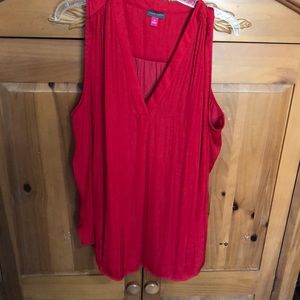 Red silk sleeveless blouse